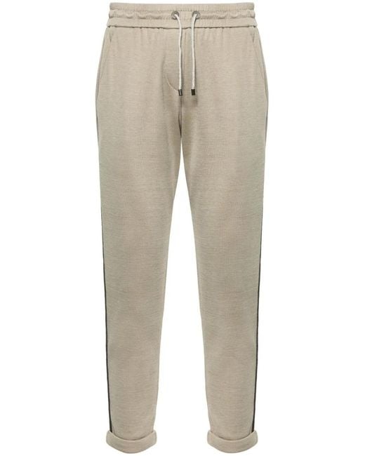 Brunello Cucinelli Natural Bead-Trim Cropped Track Pants