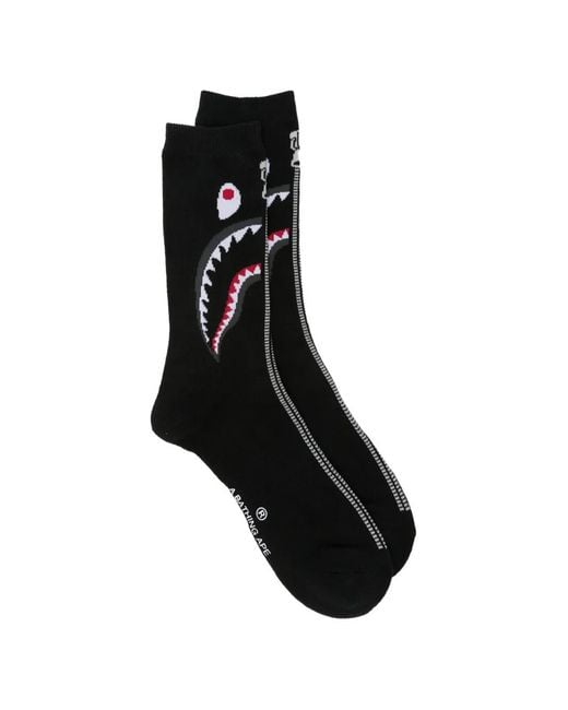 A Bathing Ape Black Shark-Jacquard Socks for men