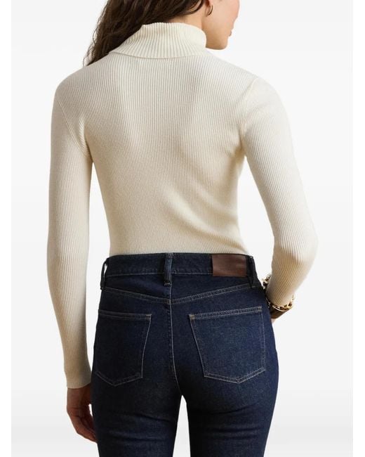 Ralph Lauren White Rib-Knit Turtleneck Jumper