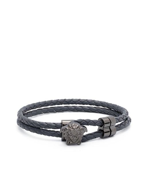 Versace Gray Medusa Head Leather Bracelet for men