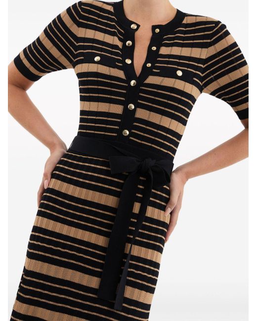 Rebecca Vallance Black Rivoli Striped Knit Midi Dress