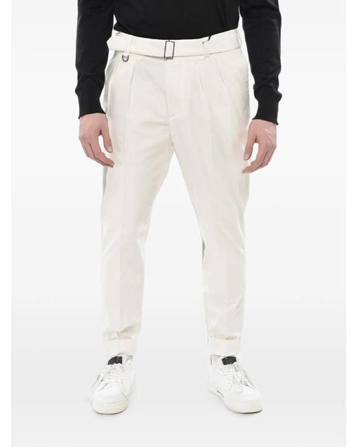Paolo Pecora White Pleated-Detailing Belted Trousers for men
