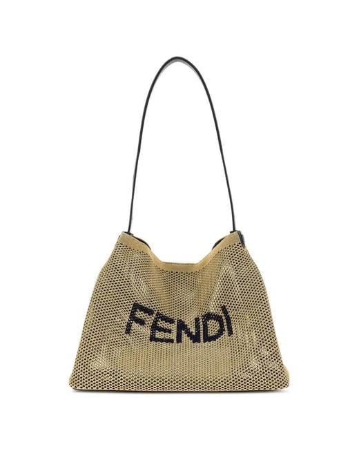Fendi Natural Large Logo-Embroidered Shoulder Bag for men