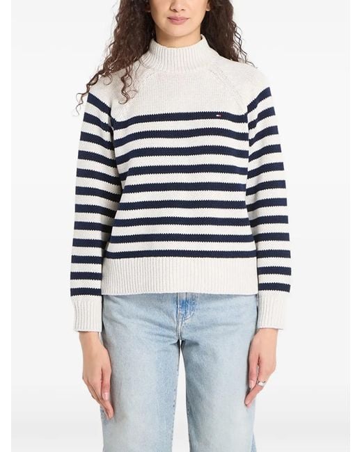 Tommy Hilfiger Blue Stripe-Pattern Raglan-Sleeve Sweater