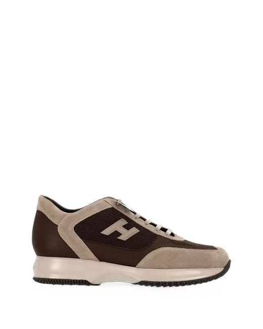 Hogan Brown Logo-Patch Panelled Sneakers for men