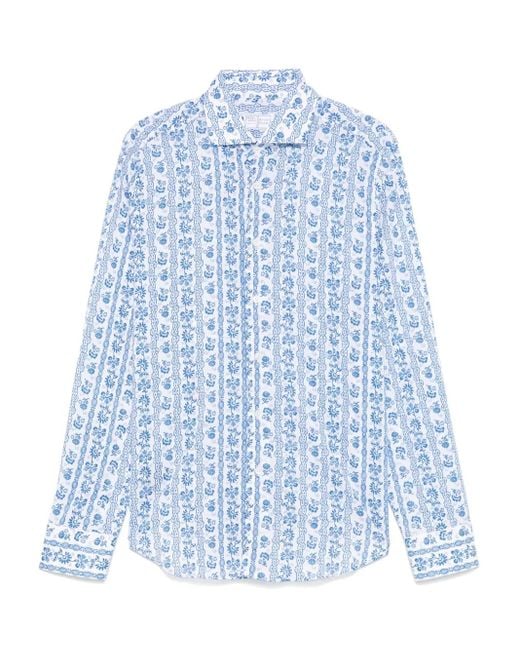 Fedeli Blue Floral-Print Shirt for men