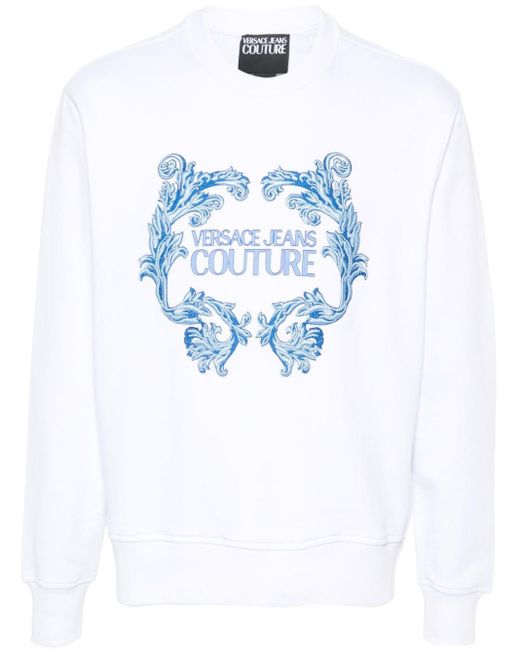 Versace Blue Logo-print Cotton Sweatshirt for men