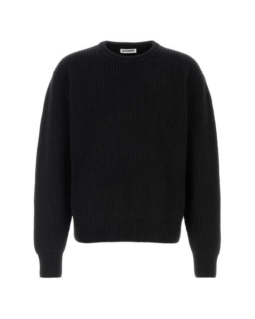 Jil Sander Black Ribbed-Knit Wool Sweater for men