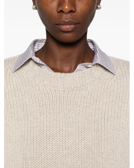 Khaite White Ribbed-Knit Balloon-Sleeve Sweater