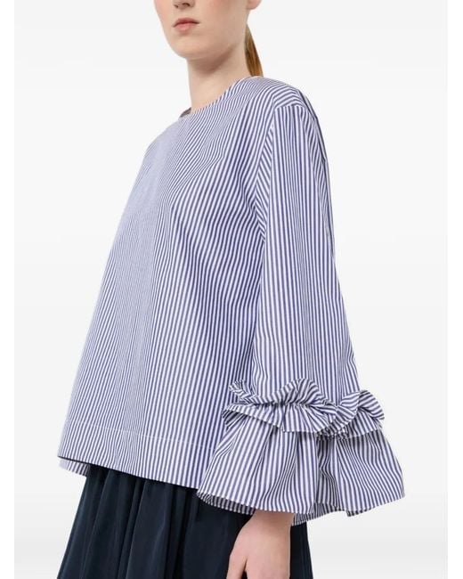 Max Mara Purple Striped Ruffled-Sleeve Shirt
