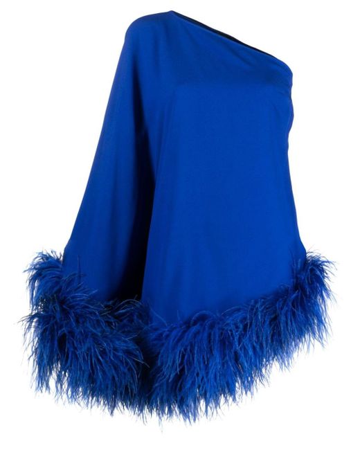 Mini-robe Asymétrique En Crêpe À Plumes Piccolo Ubud ‎Taller Marmo en coloris Blue