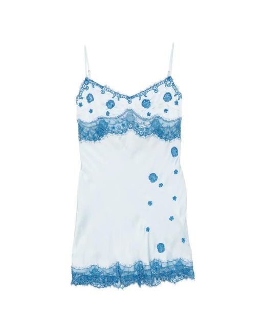 Asta Resort Blue Beaded Lace-Trim Mini Dress
