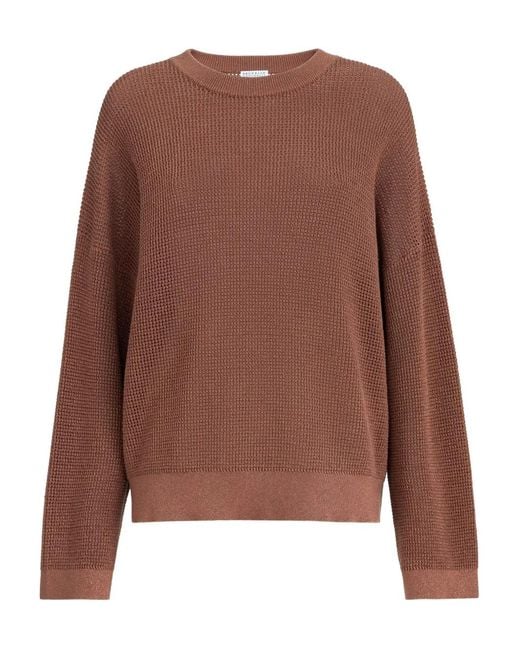 Brunello Cucinelli Brown Sparkling-Detail Long-Sleeve Sweater