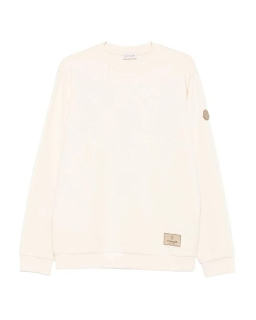 Moncler White Logo-Patch Crew Neck Sweatshirt for men