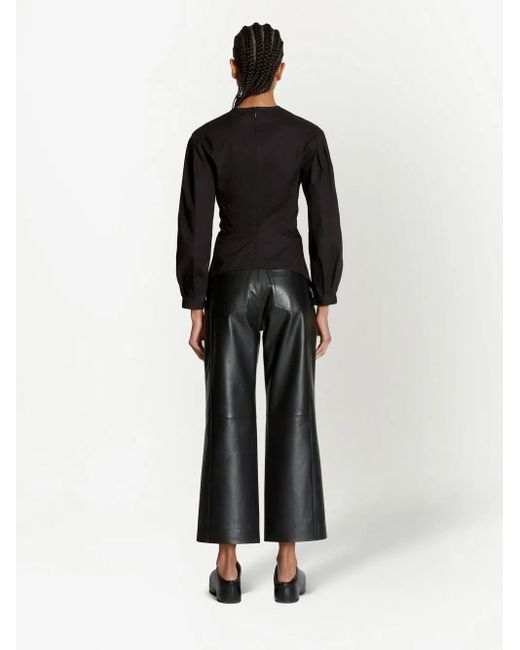 Proenza Schouler Black V-Neck Cotto Poplin Top