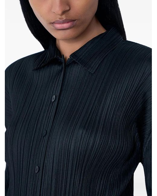 Pleats Please Issey Miyake Blue Pleated Button-Down Shirt