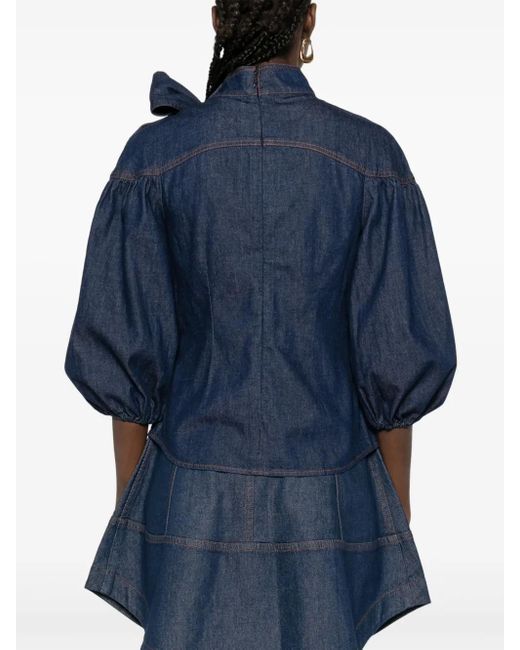 Zimmermann リボンディテール パフスリーブブラウス Blue