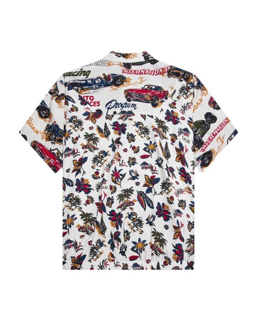 Sacai White Race-Car Tropical-Print Shirt for men