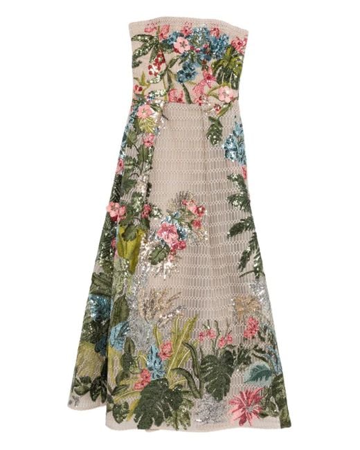 Elie Saab White Embroidered Tulle Midi Dress