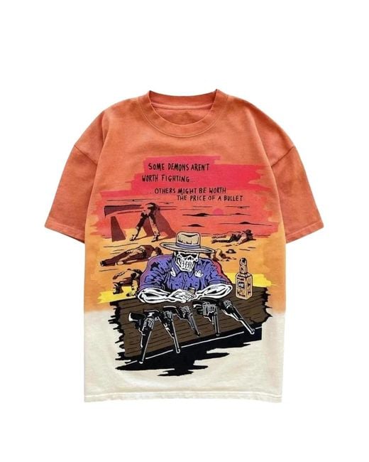 Warren Lotas Orange Five Guns Tie-Dye Graphic-Print T-Shirt for men
