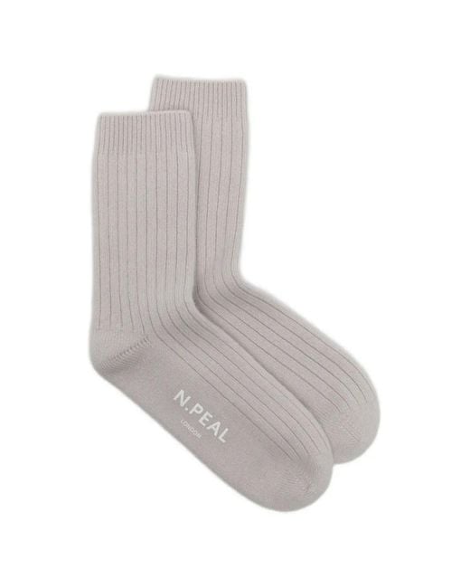 N.Peal Cashmere Gray Ribbed Bed Socks