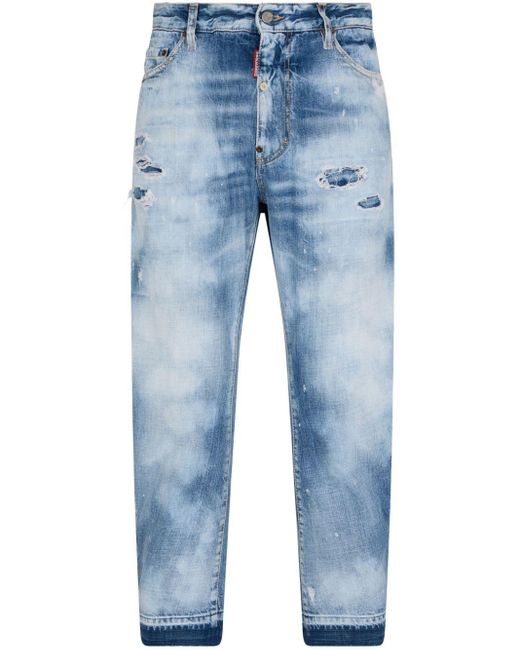 DSquared² Blue Bleached Slim-leg Jeans for men