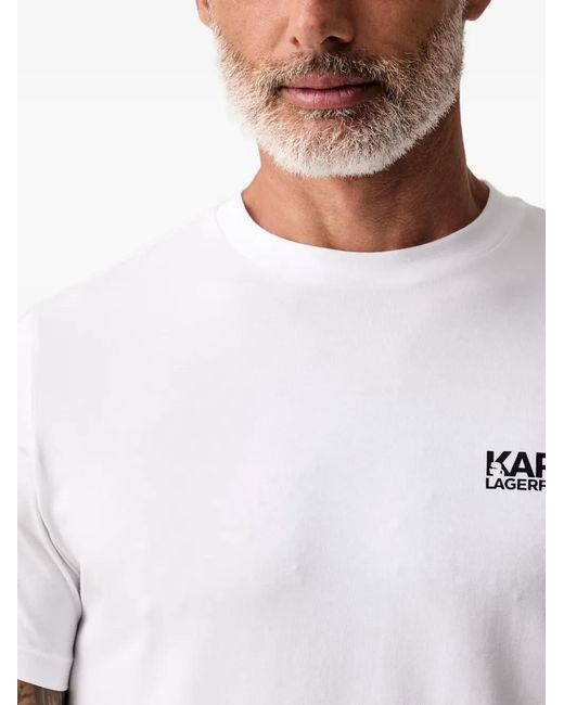 Karl Lagerfeld White Logo-Print Crew-Neck T-Shirt for men