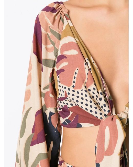 Amir Slama Multicolor Palm Leaf Print Cropped Blouse