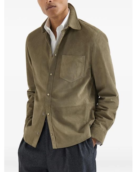 Brunello Cucinelli Green Suede Overshirt for men