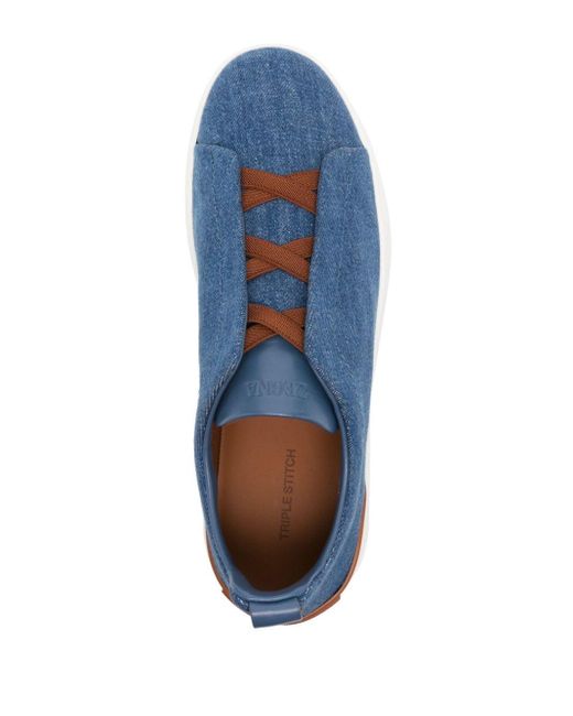 Zegna Blue Triple Stitchtm Slip-on Sneakers for men