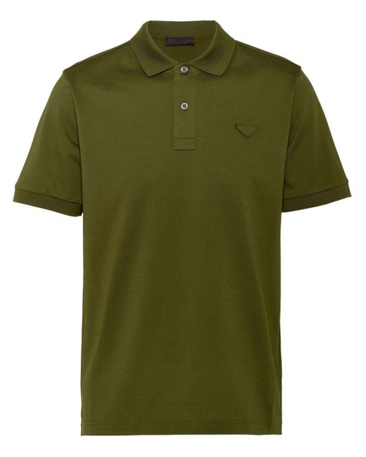 Prada Green Triangle-logo Cotton Polo Shirt for men