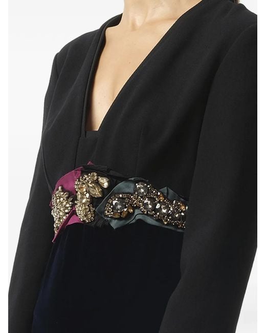 Lanvin Black Crystal-Embellished Lace-Trim Dress