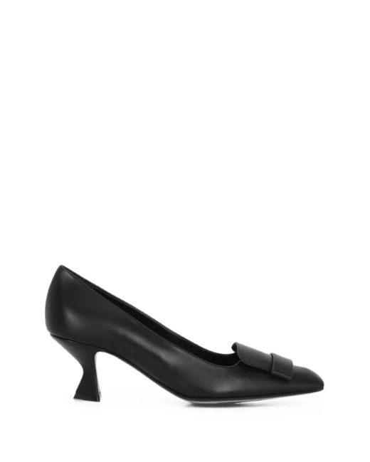 Sergio Rossi Black Plaque-Detail Squared-Toe Heeled Pumps