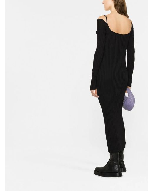 Philosophy Di Lorenzo Serafini Black Ribbed-Knit V-Neck Dress