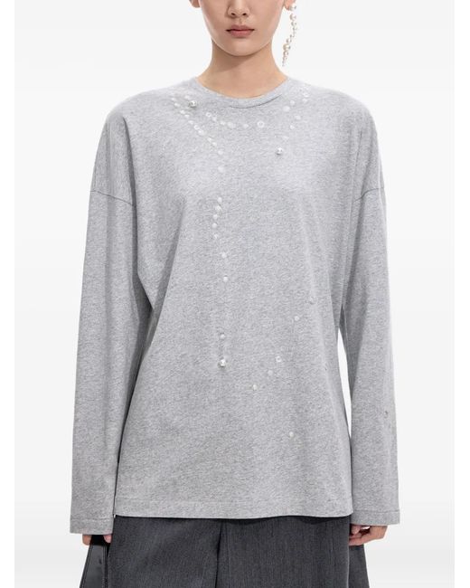 JNBY Gray Pearl-Embellished Long-Sleeve T-Shirt