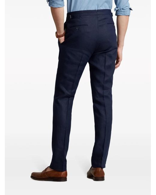 Polo Ralph Lauren Blue Pleat-Detail Linen Trousers for men