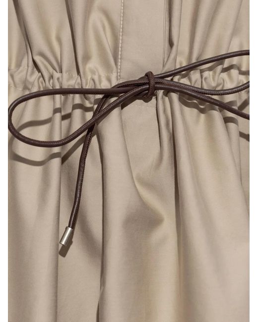 Loewe Natural Leather-Trimmed Gathered Cotton And Silk-Blend Poplin Mini Shirt Dress