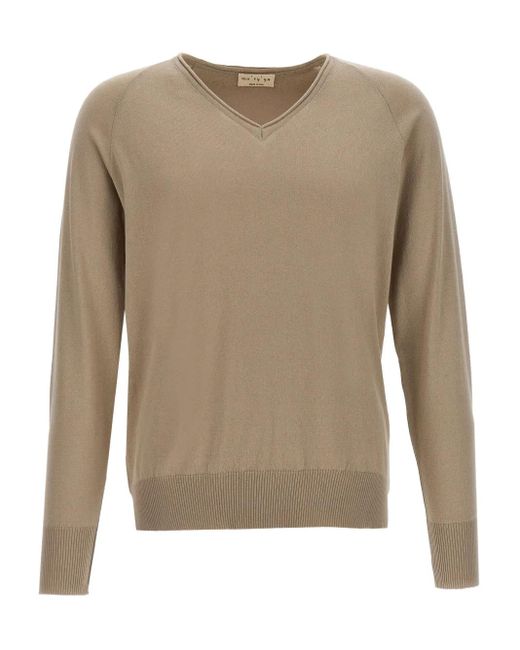 Ma'ry'ya Natural V-Neck Raglan-Sleeve Sweater for men