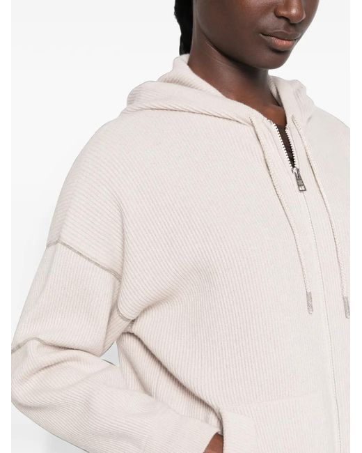 Panicale White Ribbed-Knit Zip-Up Hoodie