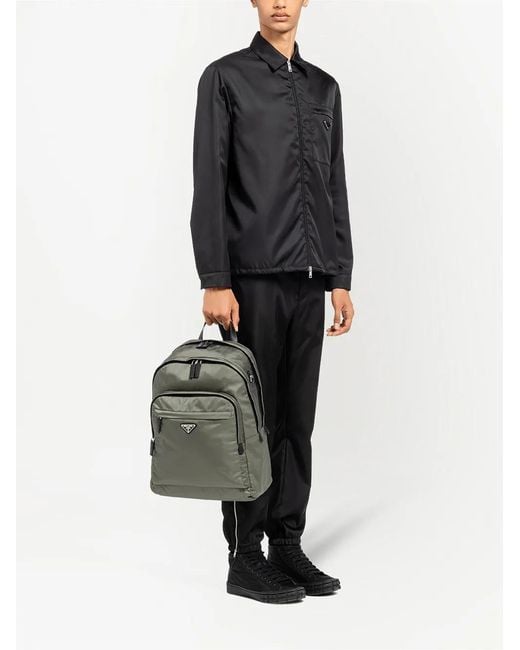 Prada Green Re-Nylon Triangle Logo Backpack for men