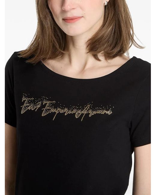 EA7 Black Rhinestone-Embellished T-Shirt