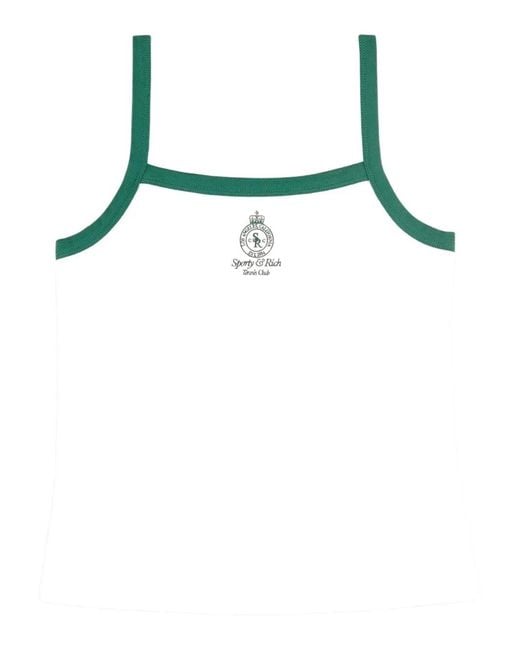 Sporty & Rich White Logo-Print Ribbed Top