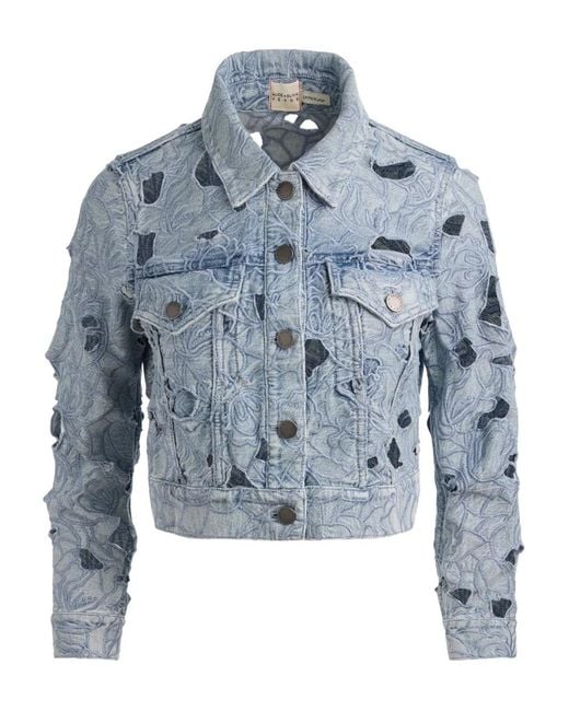 Alice + Olivia Blue Embroidered Eyelet Jacket