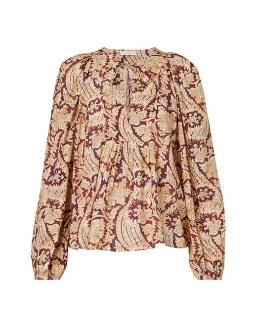 Ulla Johnson Natural Floral-Print Ruffled Blouse