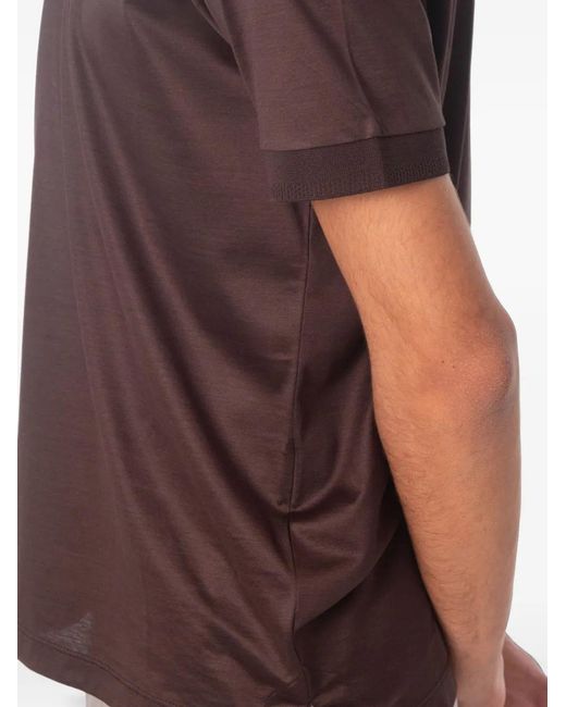 Daniele Fiesoli Brown Polo Filo Scozia À Manches Courtes for men