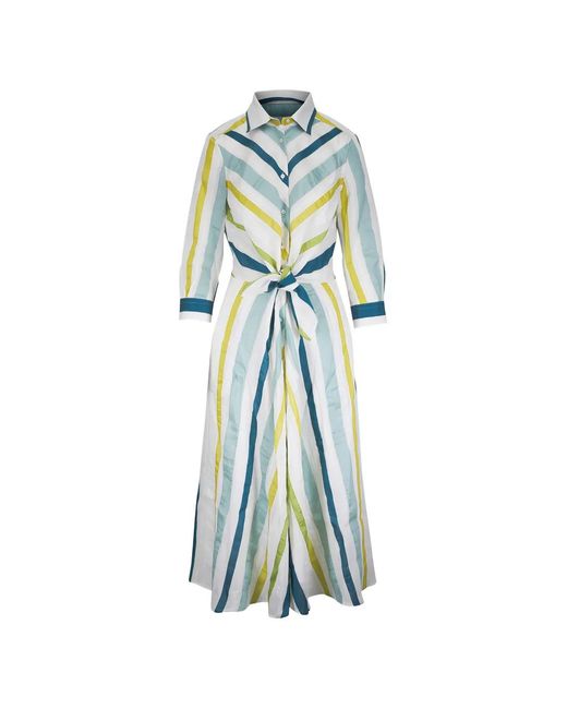 Sara Roka Blue Striped Tie-Waist Midi Dress