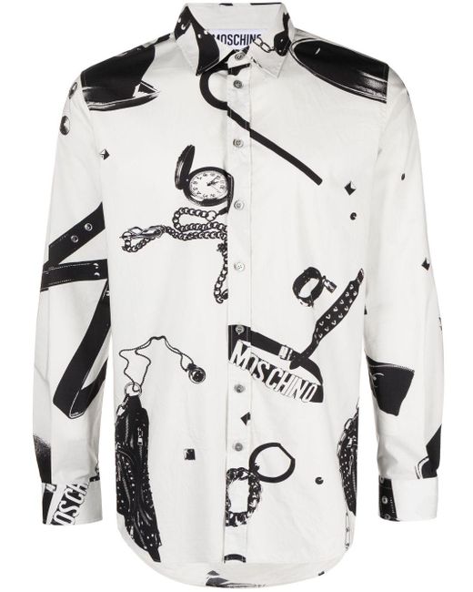 Moschino White Graphic-print Long-sleeve Cotton Shirt for men
