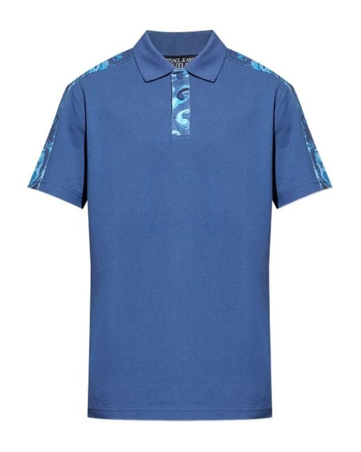 Versace Jeans Couture Blue Baroque-Print Polo Shirt for men