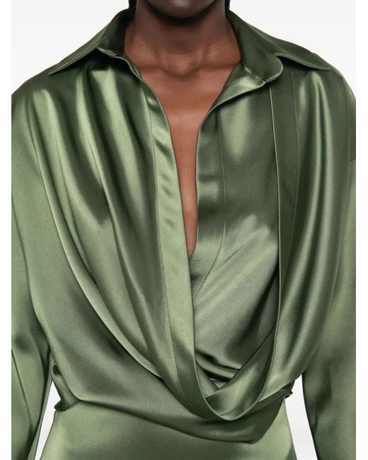 Vestiaire d'un Oiseau Libre Green Asymmetric Draped Midi Dress