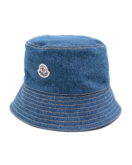 Sombrero de pescador vaquero con parche del logo Moncler de color Blue